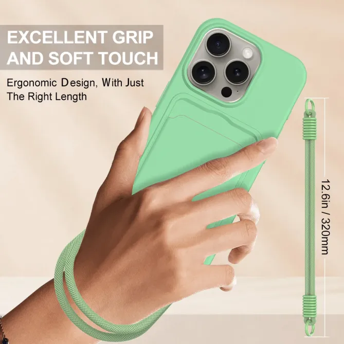 Coque iPhone 12 / 12 Pro avec Mini Cordon Silicone et Porte-carte