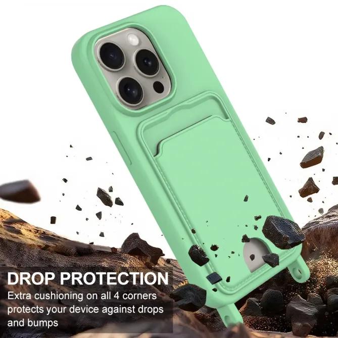 Coque iPhone 12 / 12 Pro avec Mini Cordon Silicone et Porte-carte