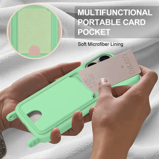 Coque iPhone 12 / 12 Pro avec Mini Cordon Silicone et Porte-carte