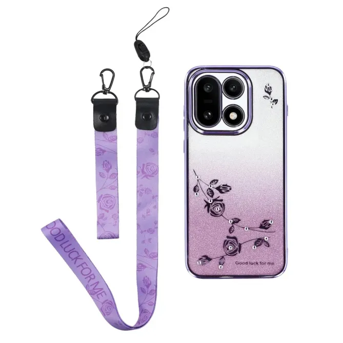 Coque OnePlus 15 Fleur Strass Dégradé à Lanières