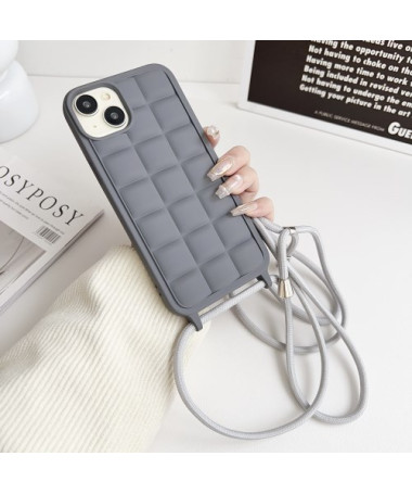 Coque iPhone 15 - Protection à cordon avec Design Grille 3D Gris