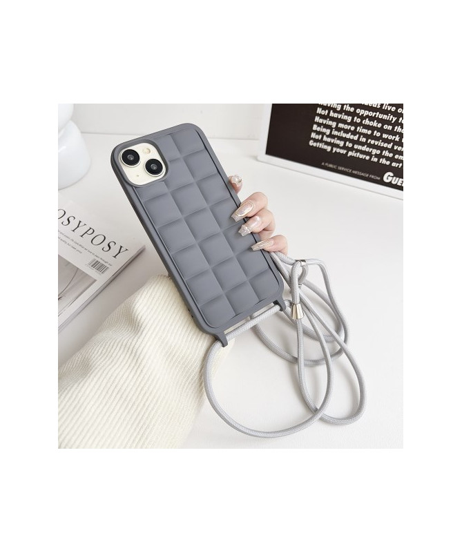 Coque iPhone 15 - Protection à cordon avec Design Grille 3D Gris