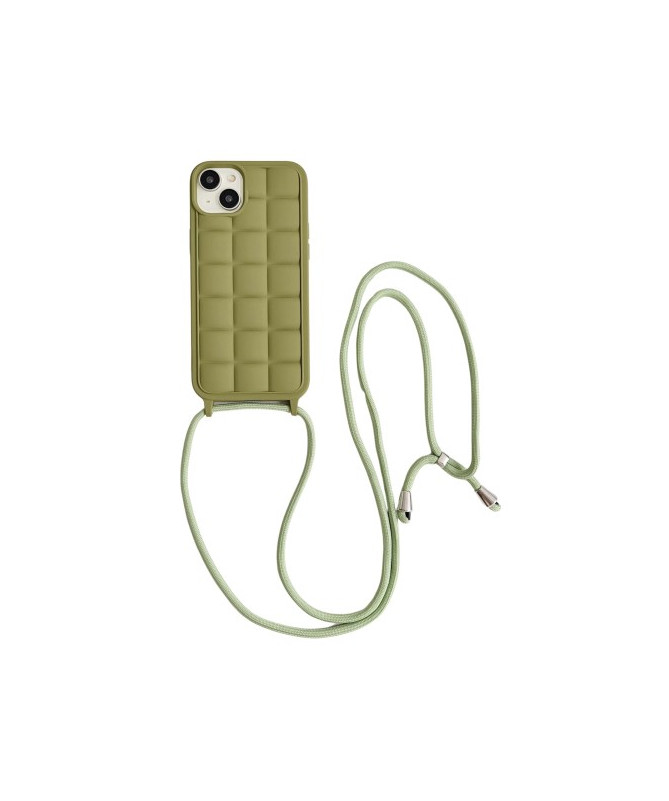 Coque à Cordon pour iPhone 15 avec Design Grille 3D - Vert