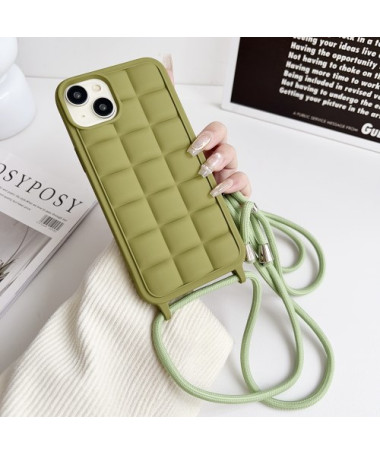 Coque à Cordon pour iPhone 15 avec Design Grille 3D - Vert