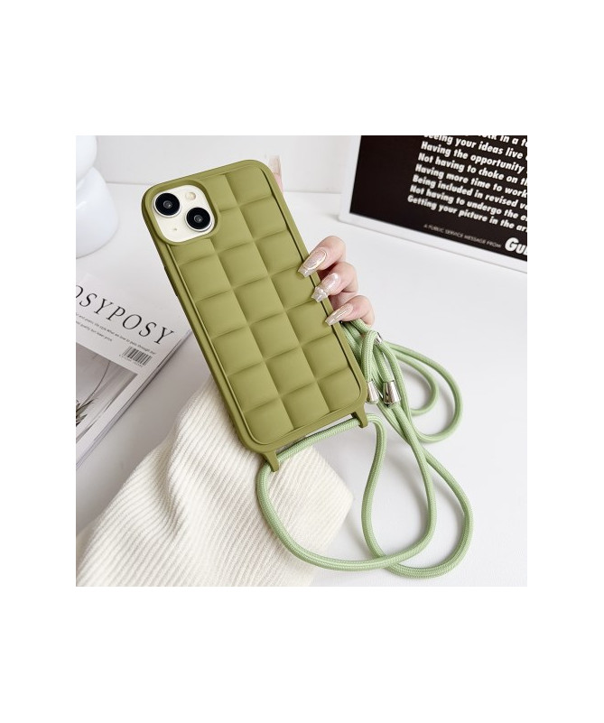 Coque à Cordon pour iPhone 15 avec Design Grille 3D - Vert