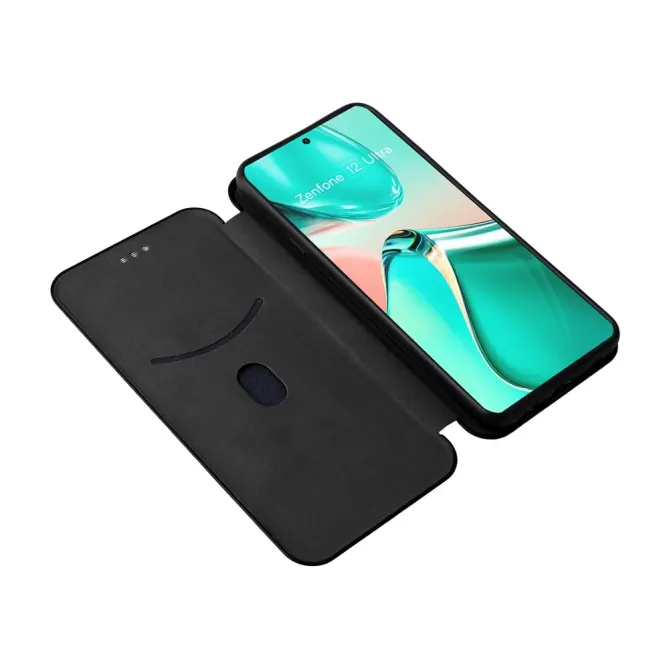 Flip Cover Zenfone 12 Ultra design fibre de carbone
