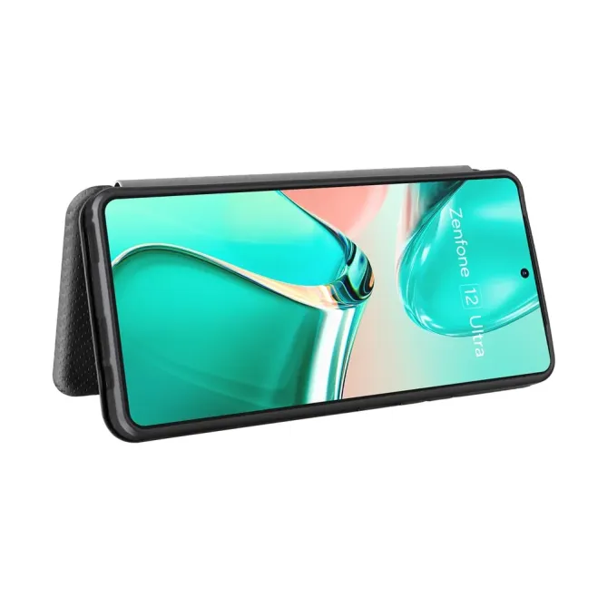 Flip Cover Zenfone 12 Ultra design fibre de carbone