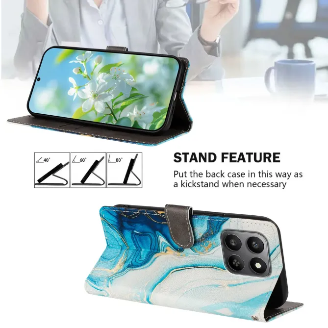 Housse Honor 400 Smart 5G / 4G marbrée bleu et or