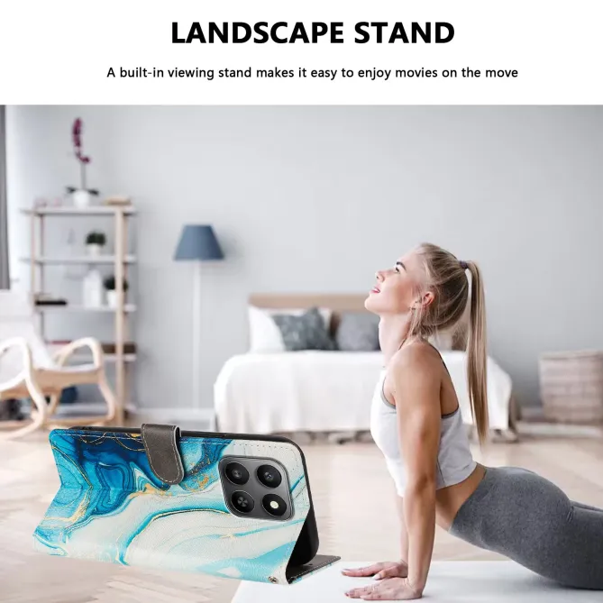 Housse Honor 400 Smart 5G / 4G marbrée bleu et or