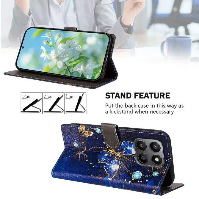 Housse Honor 400 Smart 5G / 4G papillons bleus et dorés