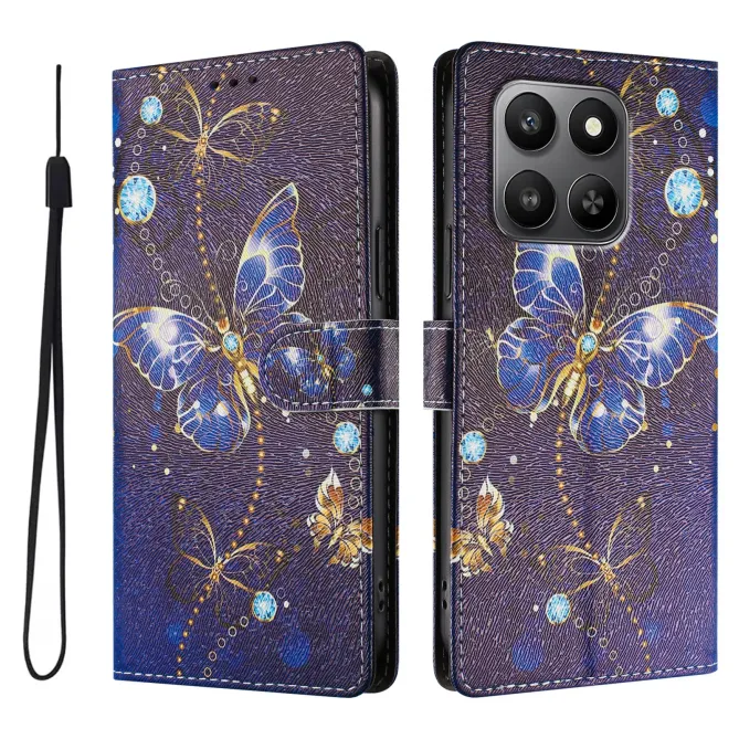 Housse Honor 400 Smart 5G / 4G papillons bleus et dorés