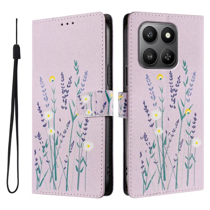 Housse Honor 400 Smart 5G / 4G lavande et fleurs, effet cuir lilas