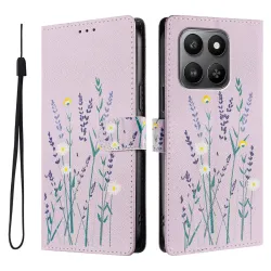 Housse Honor 400 Smart 5G / 4G lavande et fleurs, effet cuir lilas