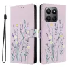Housse Honor 400 Smart 5G / 4G lavande et fleurs, effet cuir lilas