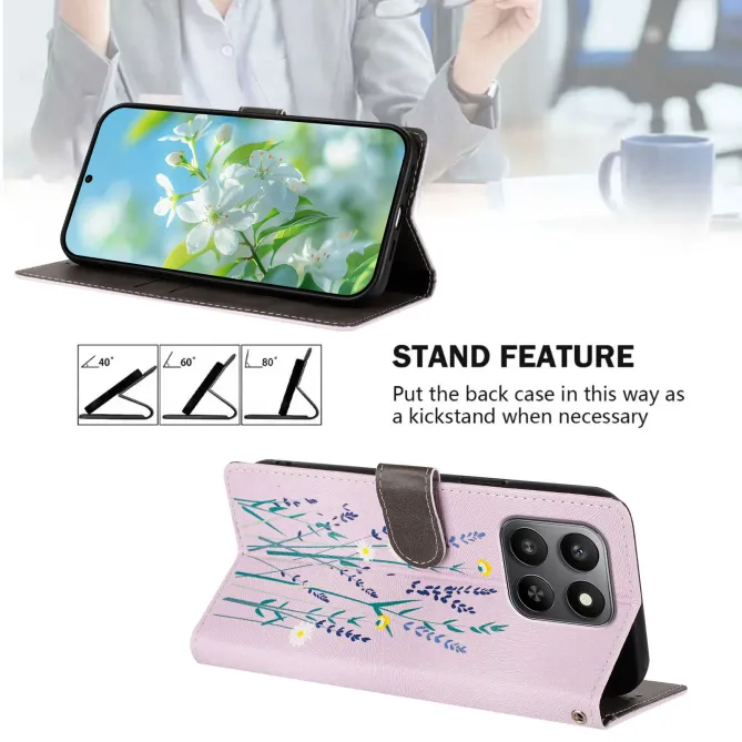 Housse Honor 400 Smart 5G / 4G lavande et fleurs, effet cuir lilas