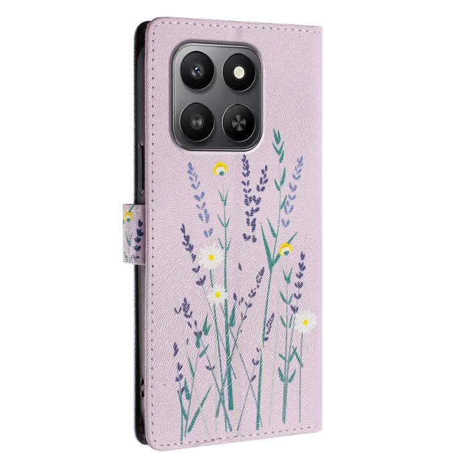 Housse Honor 400 Smart 5G / 4G lavande et fleurs, effet cuir lilas