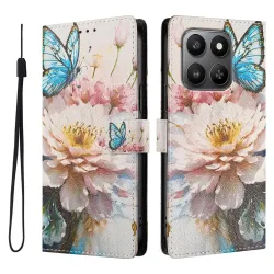 Housse Honor 400 Smart 5G / 4G papillons bleus et pivoines