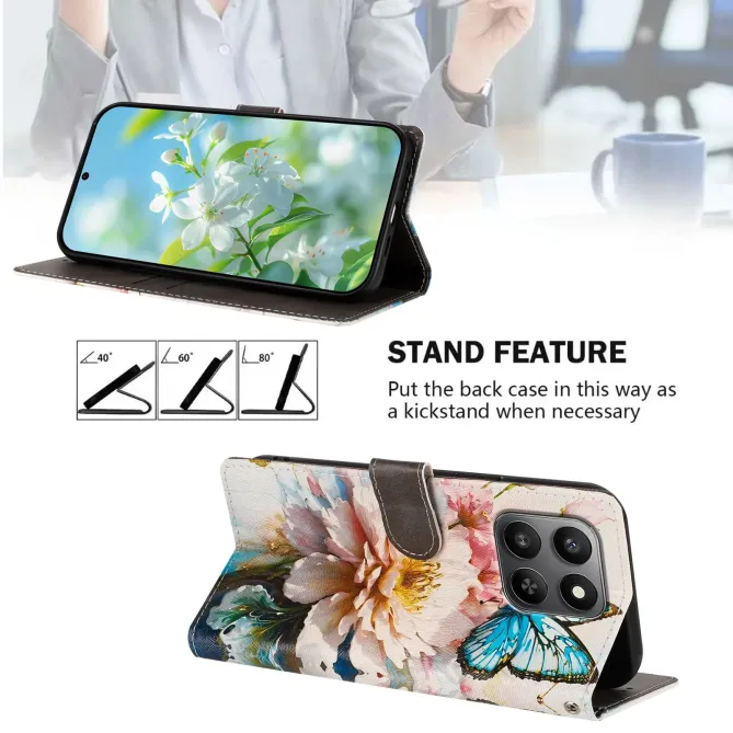 Housse Honor 400 Smart 5G / 4G papillons bleus et pivoines
