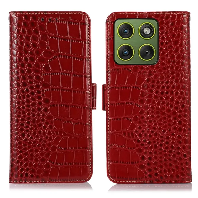 Housse Motorola Edge 70 cuir véritable aspect croco