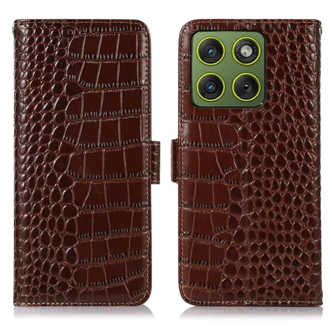 Housse Motorola Edge 70 cuir véritable aspect croco