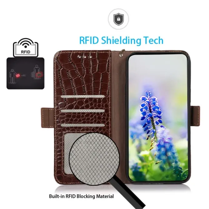 Housse Motorola Edge 70 cuir véritable aspect croco