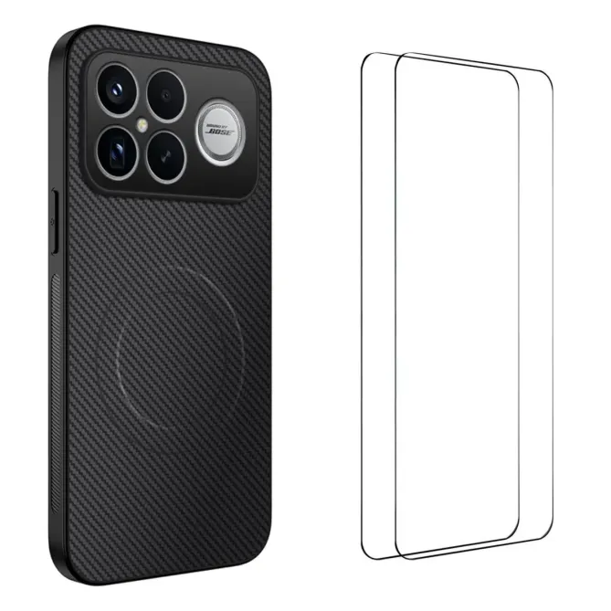 Coque POCO F8 Ultra Effet Carbone MagSafe avec 2 Verres Trempés