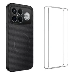 Coque POCO F8 Ultra Effet Carbone MagSafe avec 2 Verres Trempés