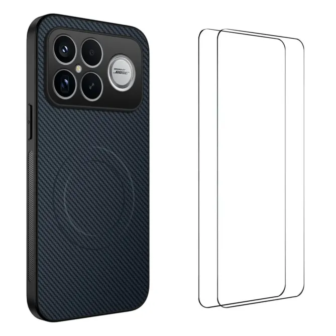 Coque POCO F8 Ultra Effet Carbone MagSafe avec 2 Verres Trempés