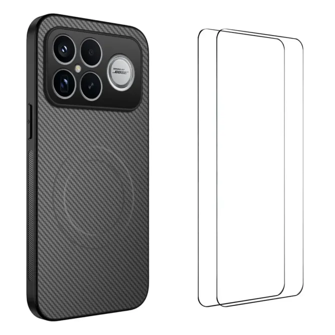 Coque POCO F8 Ultra Effet Carbone MagSafe avec 2 Verres Trempés