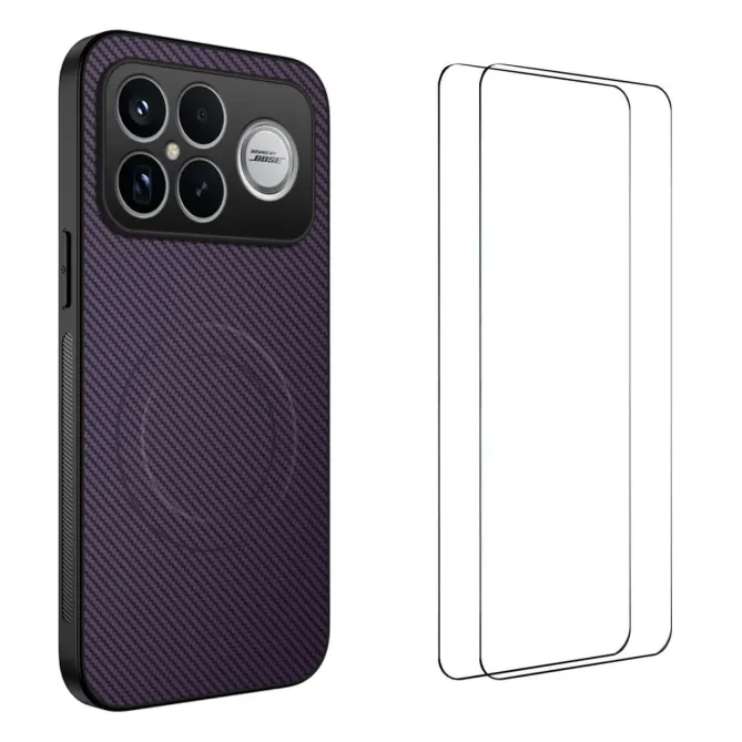 Coque POCO F8 Ultra Effet Carbone MagSafe avec 2 Verres Trempés