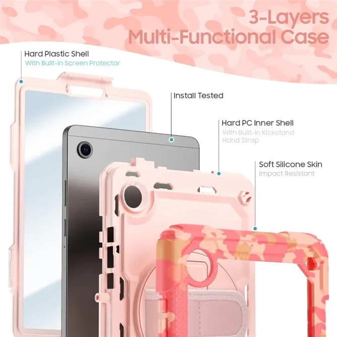 Coque Samsung Galaxy Tab A9 / A11 Intégrale Tactical Camo Rose