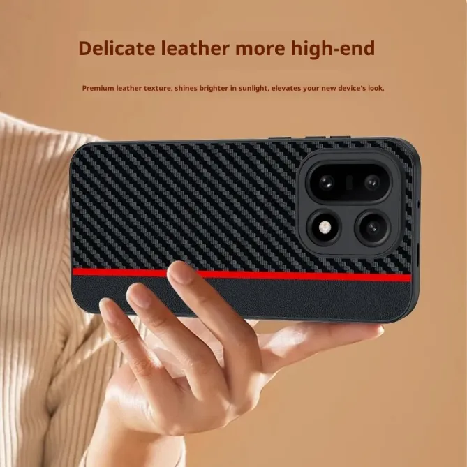 Coque OnePlus 15 rigide effet cuir et fibre carbone