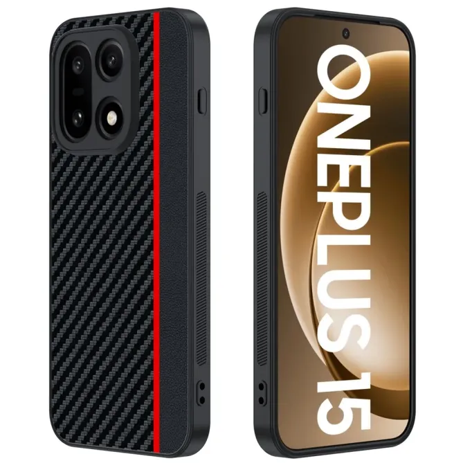 Coque OnePlus 15 rigide effet cuir et fibre carbone