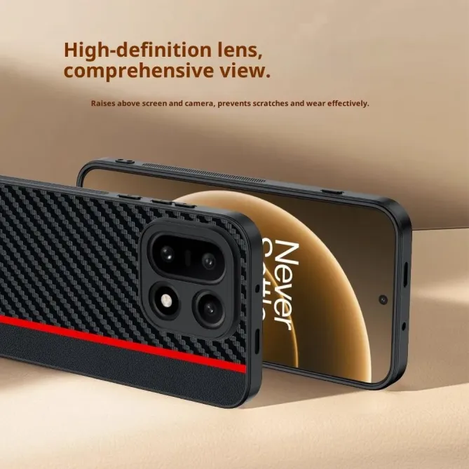 Coque OnePlus 15 rigide effet cuir et fibre carbone