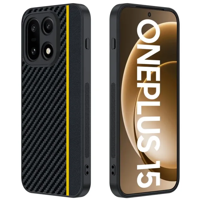 Coque OnePlus 15 rigide effet cuir et fibre carbone