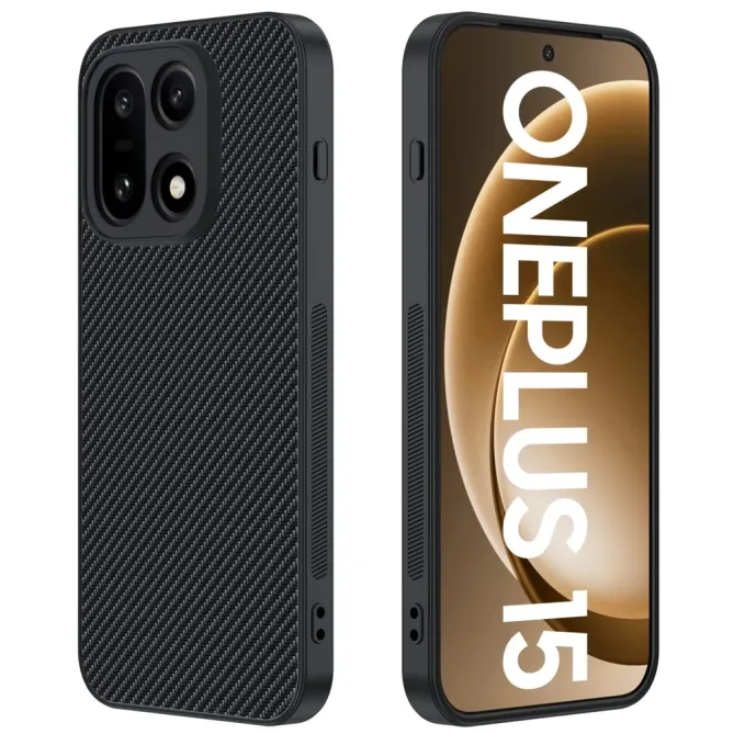 Coque OnePlus 15 rigide effet cuir et fibre carbone