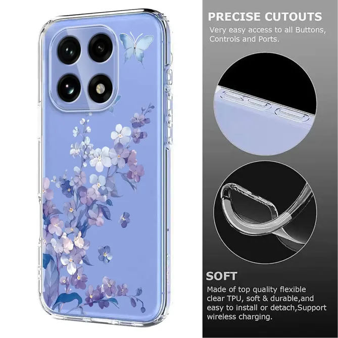 Coque OnePlus 15 5G motif papillon fleuri violets, silicone TPU