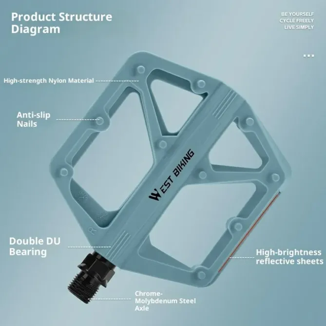 Pédales vélo nylon larges antidérapantes avec réflecteurs VTT Route