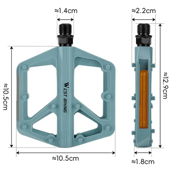 Pédales vélo nylon larges antidérapantes avec réflecteurs VTT Route