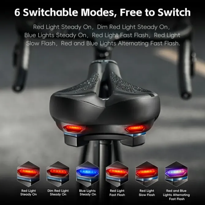 Selle vélo ergonomique mémoire de forme avec feu arrière intégré