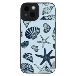 Coque iPhone 13 motif marin coquillages et étoiles