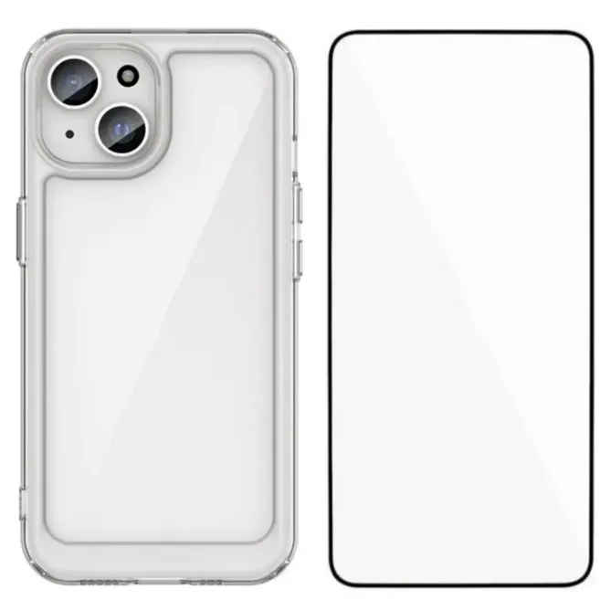 Coque transparente iPhone 13 avec protection d'écran en verre trempé