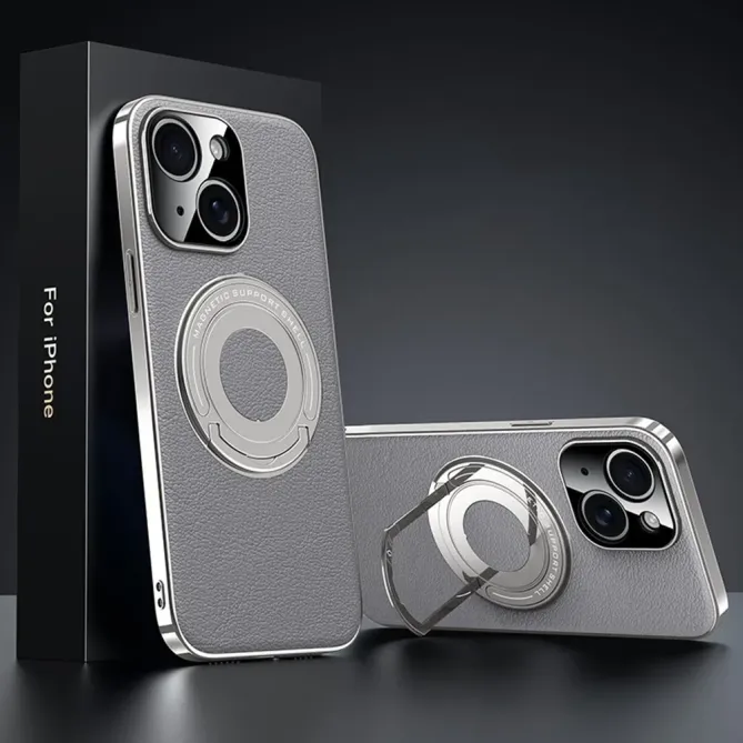 Coque iPhone 13 effet cuir compatible MagSafe avec support caché