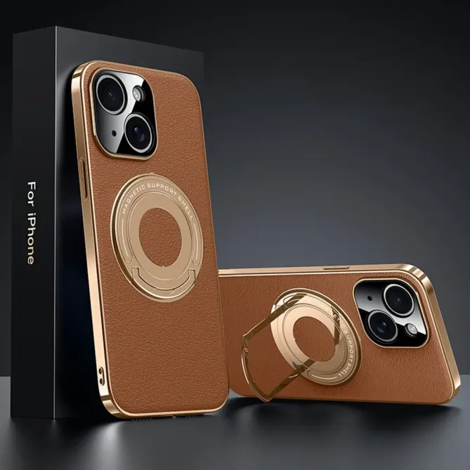 Coque iPhone 13 effet cuir compatible MagSafe avec support caché