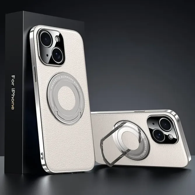 Coque iPhone 13 effet cuir compatible MagSafe avec support caché