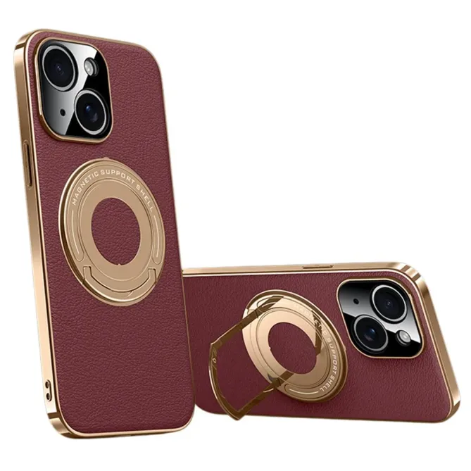 Coque iPhone 13 effet cuir compatible MagSafe avec support caché