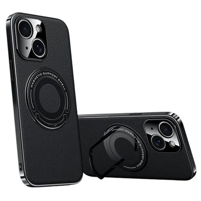 Coque iPhone 13 effet cuir compatible MagSafe avec support caché