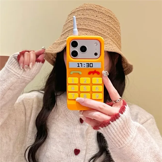 Coque iPhone 17 Pro Max silicone design téléphone rétro