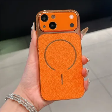 Coque iPhone 13 transformation iPhone 17 Pro cuir litchi