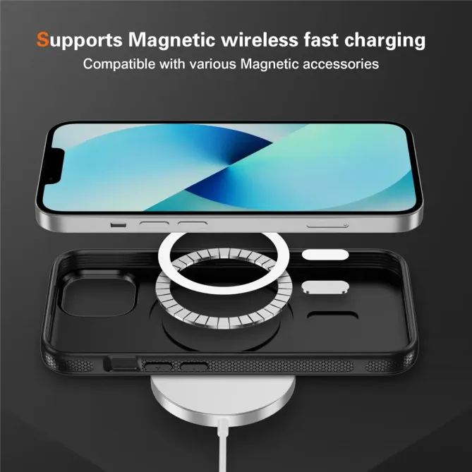 Coque iPhone 14 / 13 texture fibre carbone compatible MagSafe